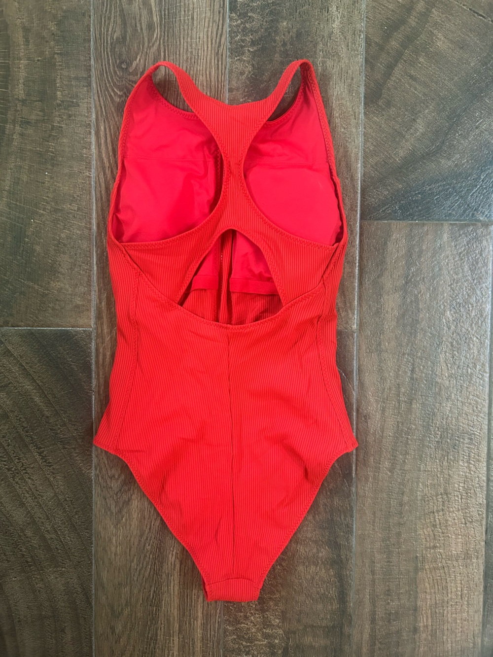 Fabletics Red Ribbed Front-Zip One-Piece Swimsuit - Picture 2 of 2